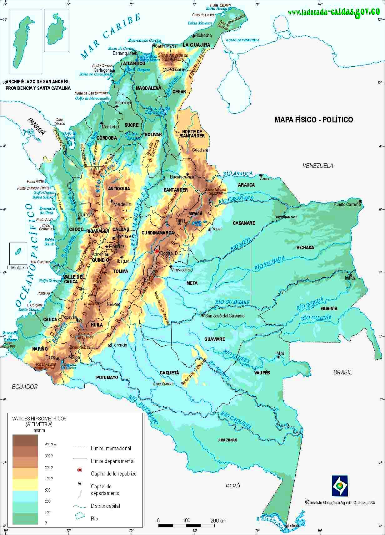 Mapa Físico de Colombia - Mapa de Colombia