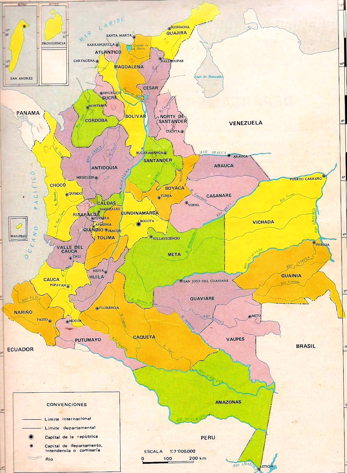 Mapa de Colombia - Político, físico, satelital, mudo, relieve